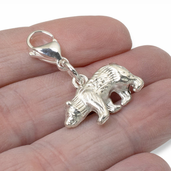 Bear Clip-on Charm, Silver Wilderness-Inspired Accessory for Bags and Keys