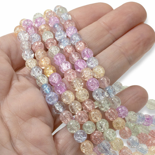 6mm Spring Pastel Beads - Mixed Crackle Glass Set - DIY Jewelry & Easter Crafts