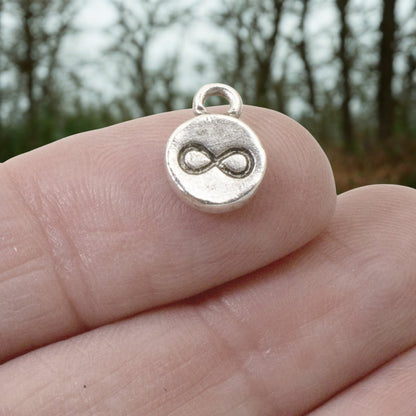 Silver Infinity Charms, 4-Pack Endless Possibilities Symbols, Rustic Design, Nunn Design USA Made