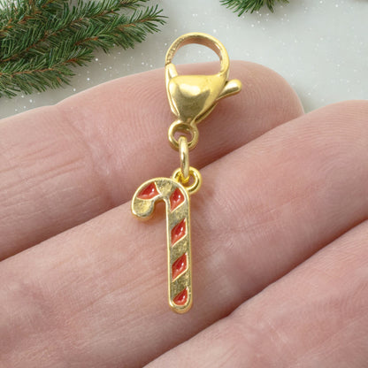 Gold Christmas Stocking Clip-On Charm, Holiday Bracelet Charm, Festive Accessory