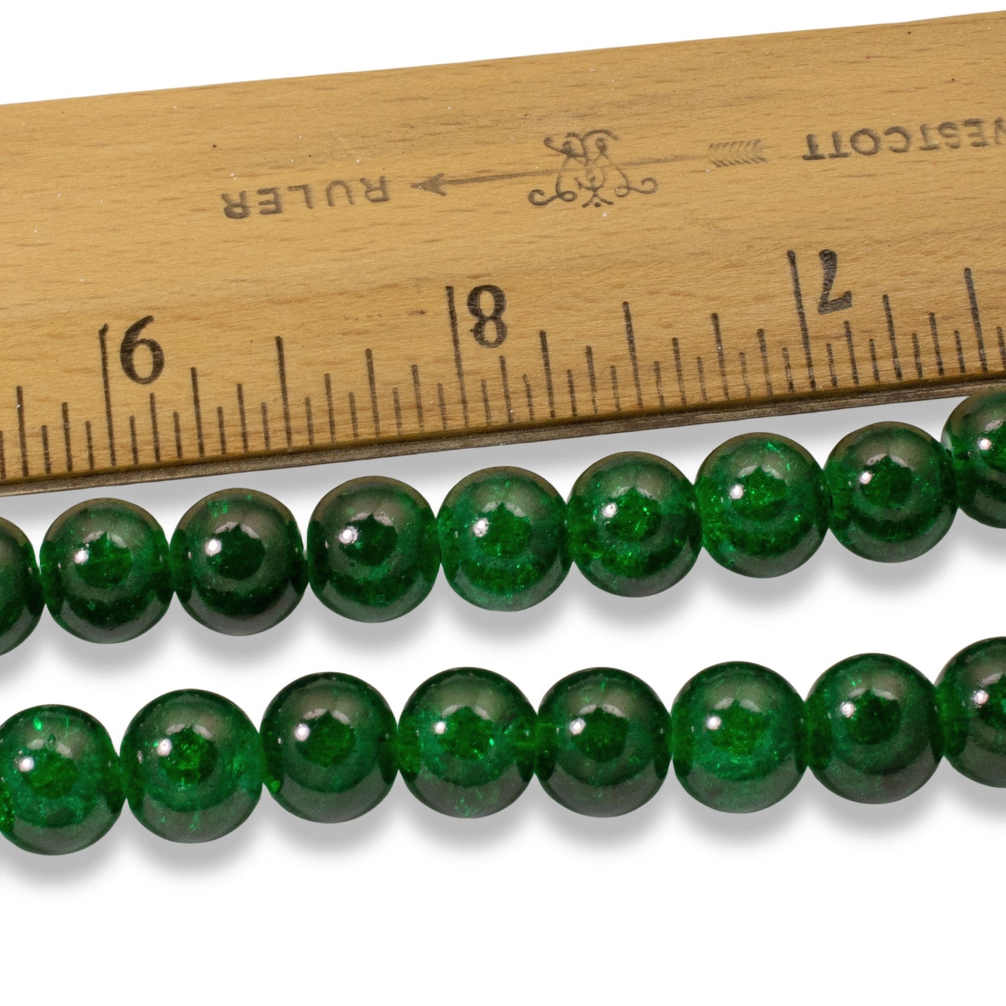 Emerald Green Crackle Beads 30-Pack, 10mm Round Glass Beads, Christmas Holiday Jewelry & Crafts