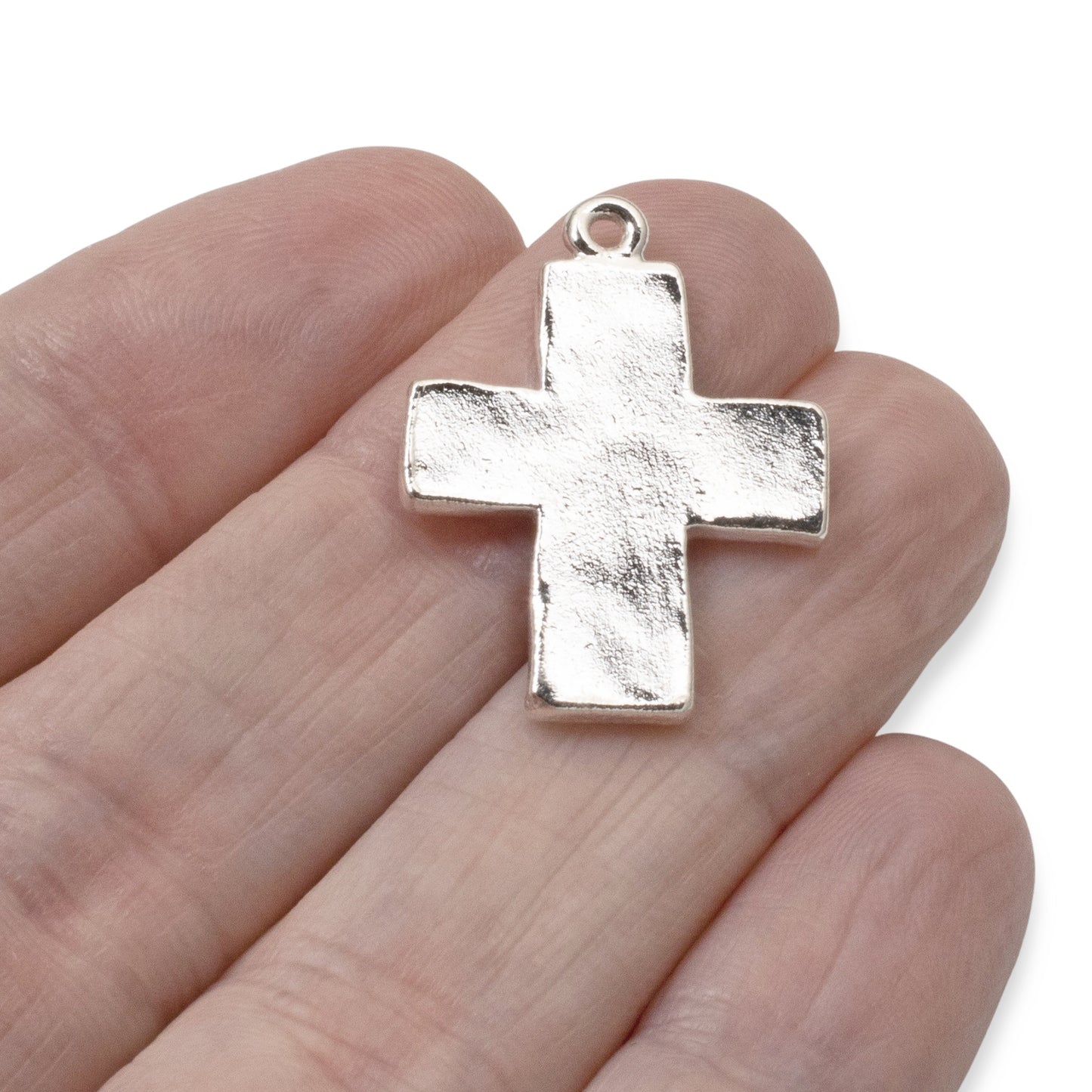 Hammered Cross Charms Sterling Silver 2-Pack, Premium Artisan Textured USA Made