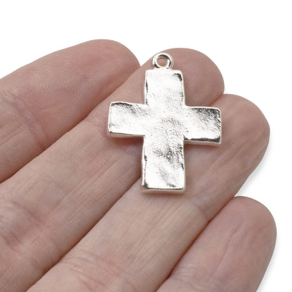 Hammered Cross Charms Sterling Silver 2-Pack, Premium Artisan Textured USA Made