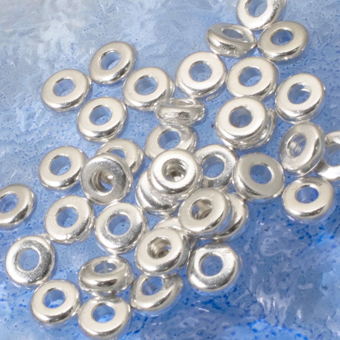 50 Bright Silver 4mm Disk Beads, Tiny Beads for Contemporary Jewelry Designs