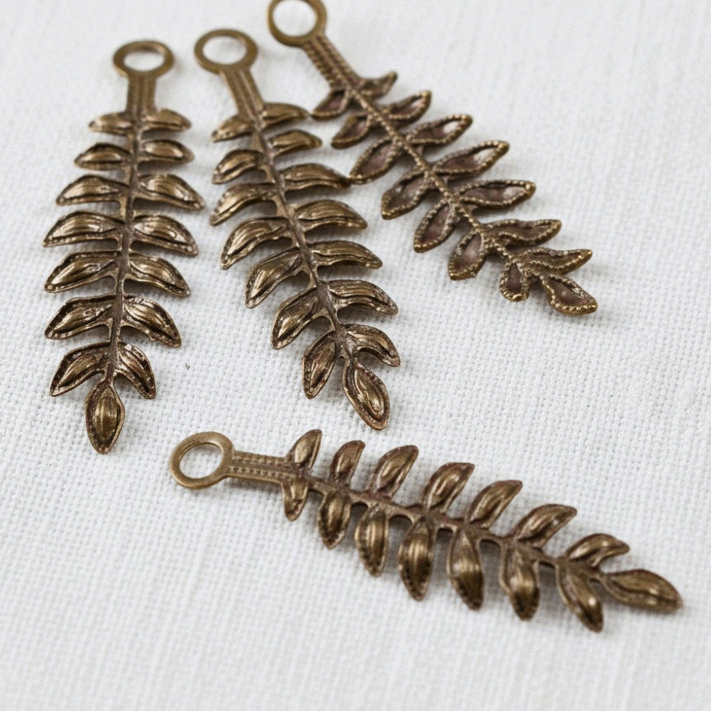 Fern Charms: Natural Brass Vintaj Stamping Botanical Earring Drop 4-Pack