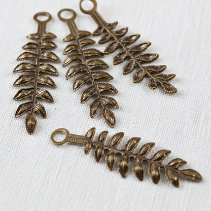 Fern Charms: Natural Brass Vintaj Stamping Botanical Earring Drop 4-Pack