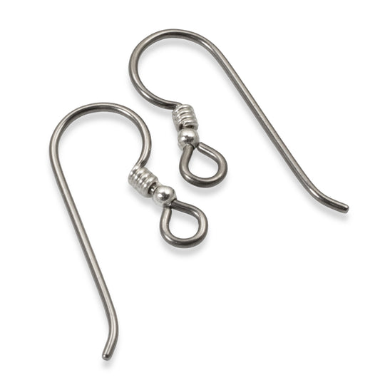 4 Gray Niobium Ear Wires - Bead & Coil Accents - Hypoallergenic Earring Hooks