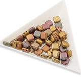 50 Square Tile Beads - Matte Silky Rainbow - 6mm 2-Hole Czech Glass Bead Set