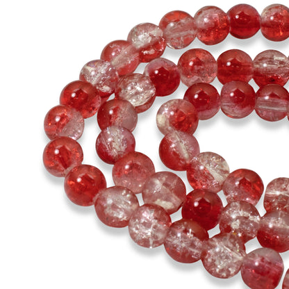 100 Crackle Glass Beads - Red & Clear - 6mm Round - Two Tone Beads - Festive Beads for Christmas Jewelry - Holiday Crafts