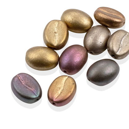 Coffee Bean Beads: Metallic Rainbow Mix Czech Glass 8mm x 11mm 10 Pack Colorful Java Jewelry Making