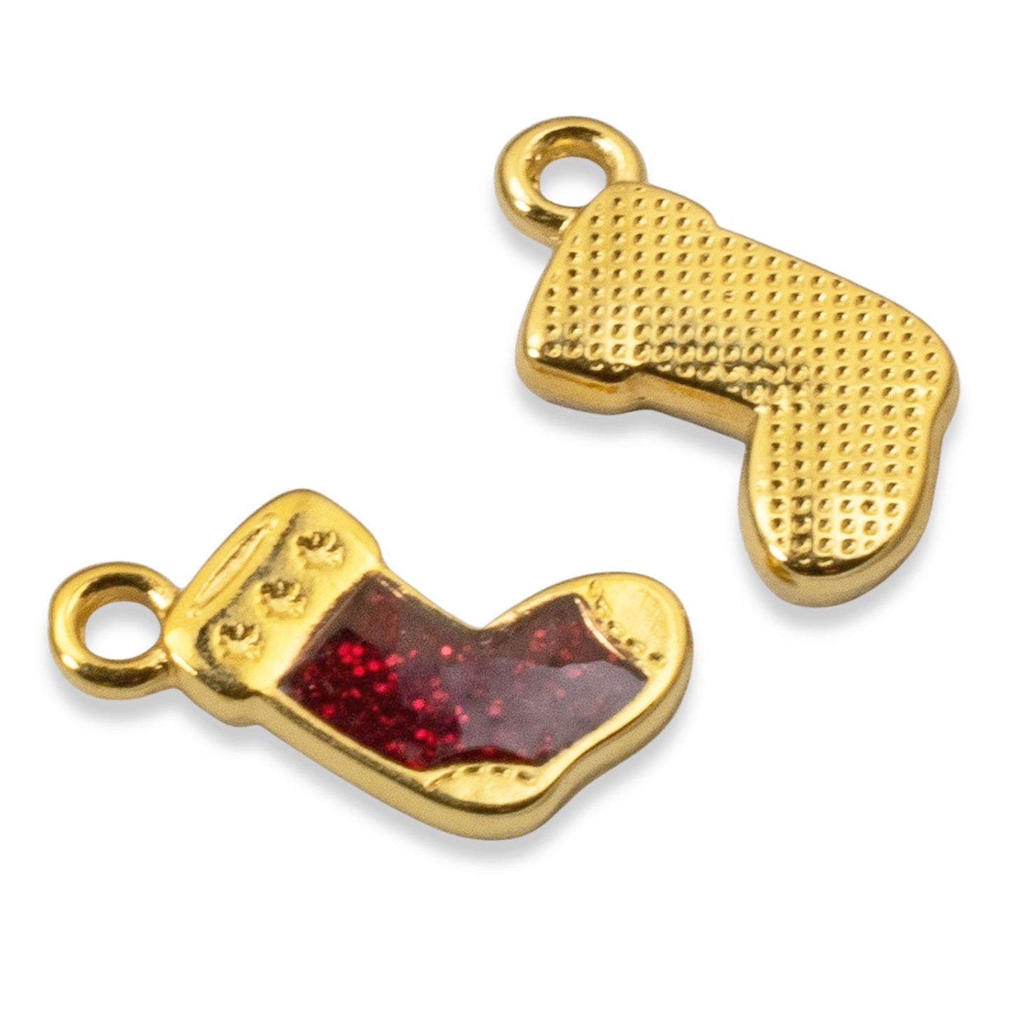 Gold Christmas Stocking Charms 2-Pack, Holiday Jewelry Making, Festive Earrings