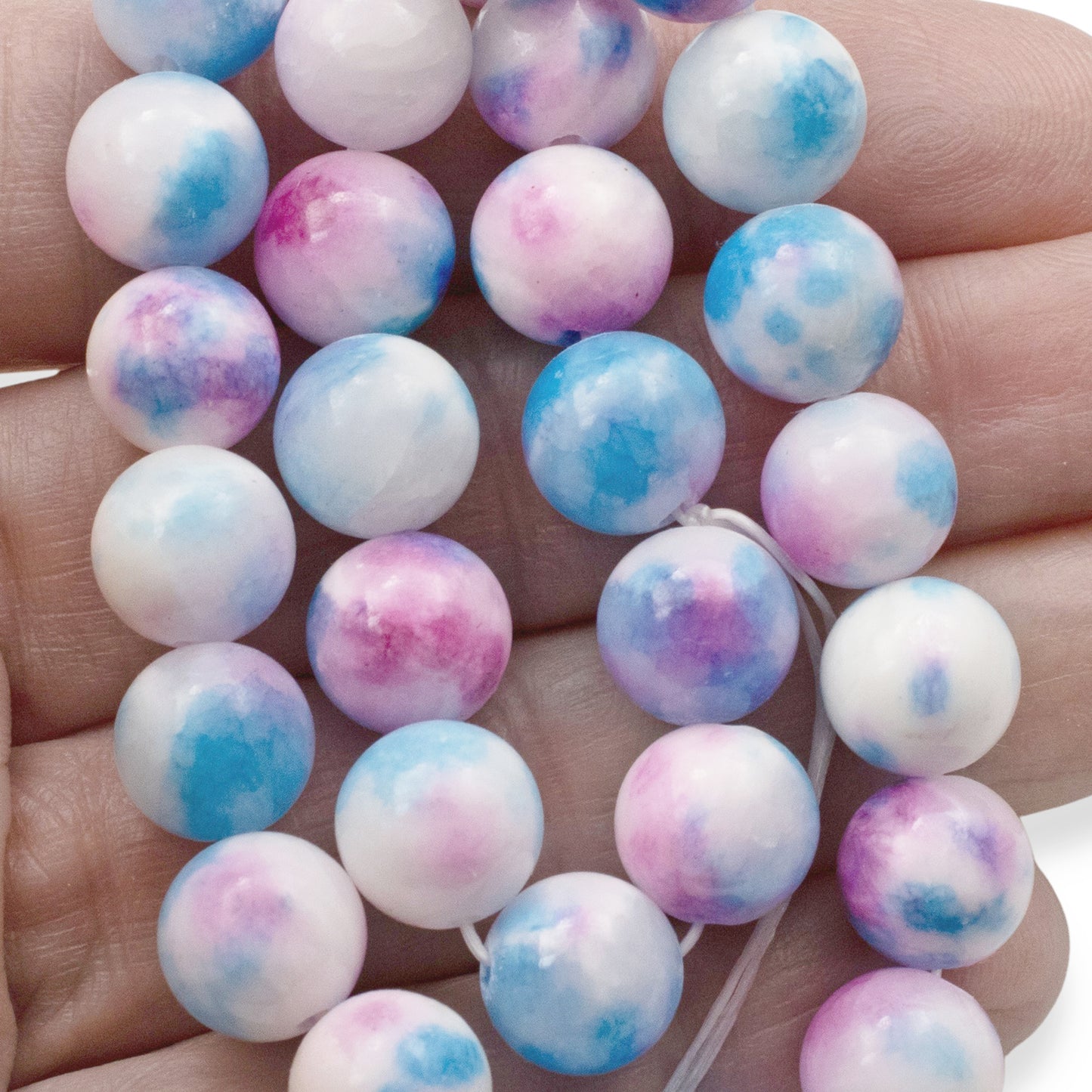 10mm Pink Blue Watercolor Jade Beads 30-Pack Loose Beads Jewelry Making Crafts