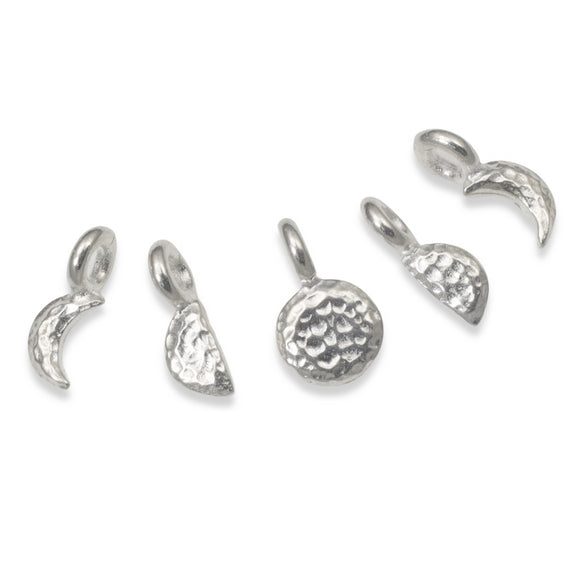 5 Pcs Tiny Phases of the Moon Charms, TierraCast Silver Celestial Lunar Set