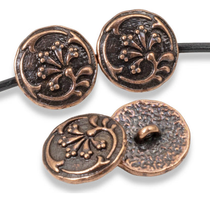 Copper Vignette Buttons, 4-Pack Floral Metal Shank Buttons for Wrap Bracelets