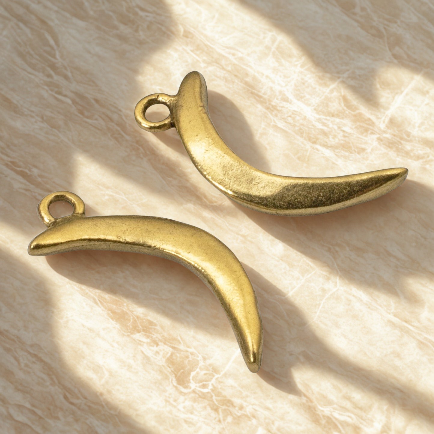 Primitive Moon Charms Gold: Celestial Crescent 24k Plated Jewelry Making 2-Pack