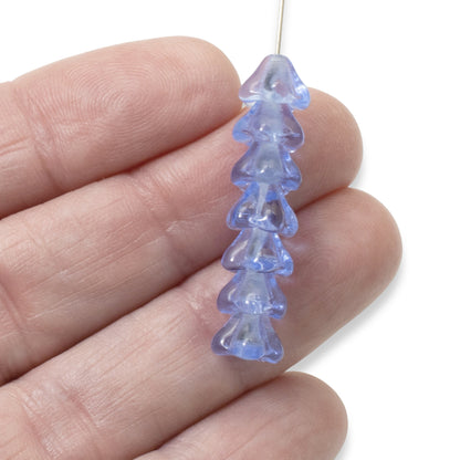 Light Sapphire Blue Bell Flower Beads, 25-Pack Czech Glass 6x8mm, Spring Crafts