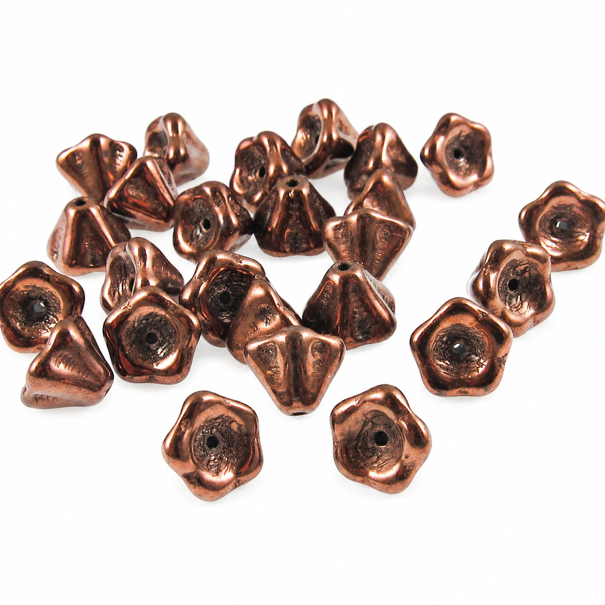 25 Dark Bronze Bell Flower Beads - Czech Glass 6x8mm - DIY Jewelry Making