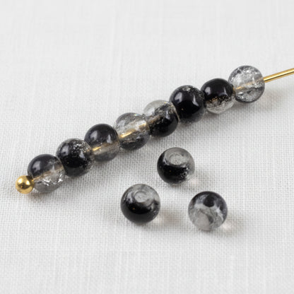 4mm Black & Clear Round Glass Crackle Beads, Two-Tone Double Color 200/Pkg
