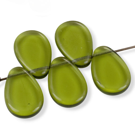 12 Olive Green Czech Glass Teardrop Beads Tip Drilled 12x18mm Boho Supplies