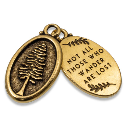 2 Gold Not All Those Who Wander Are Lost Redwood Charms  - Redwood Tree Message Pendant