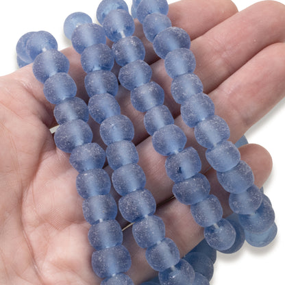 Matte Blue Glass Beads: 40 Recycled Round 10mm Beach Jewelry