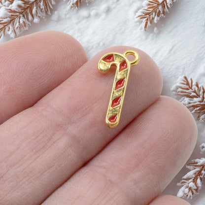 Gold Candy Cane Charms 2-Pack, Christmas Jewelry Making, Holiday Craft Supplies