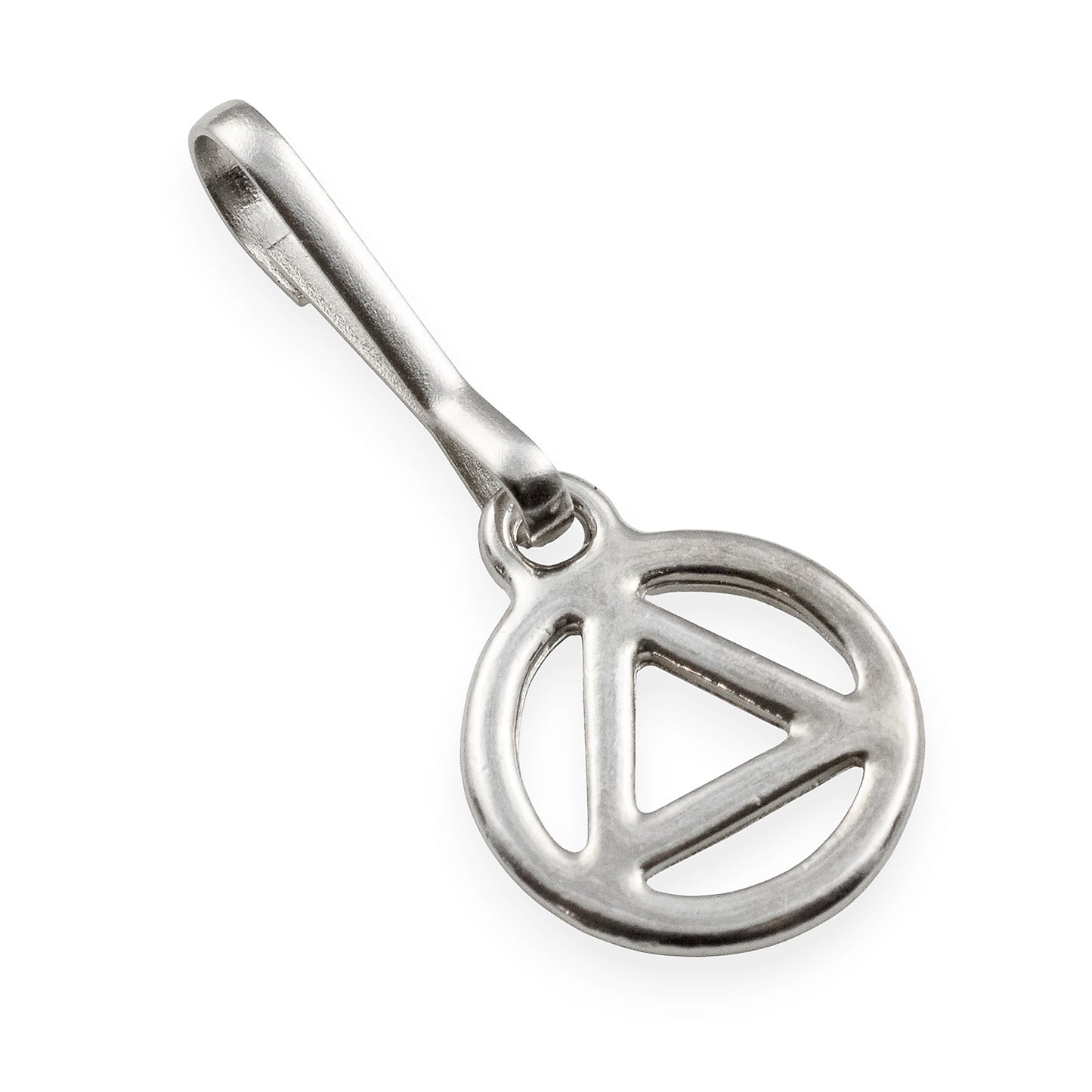 Recovery Silver Triangle Zipper Charm , Sobriety Clip-On, Inspirational Symbol Gift