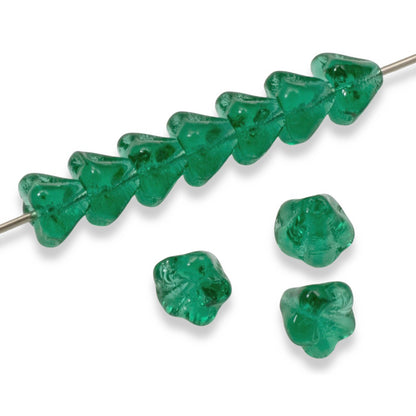100pcs Teal Green Czech Glass Mini Bell Flower Beads, 4x6mm Spring Garden Beads