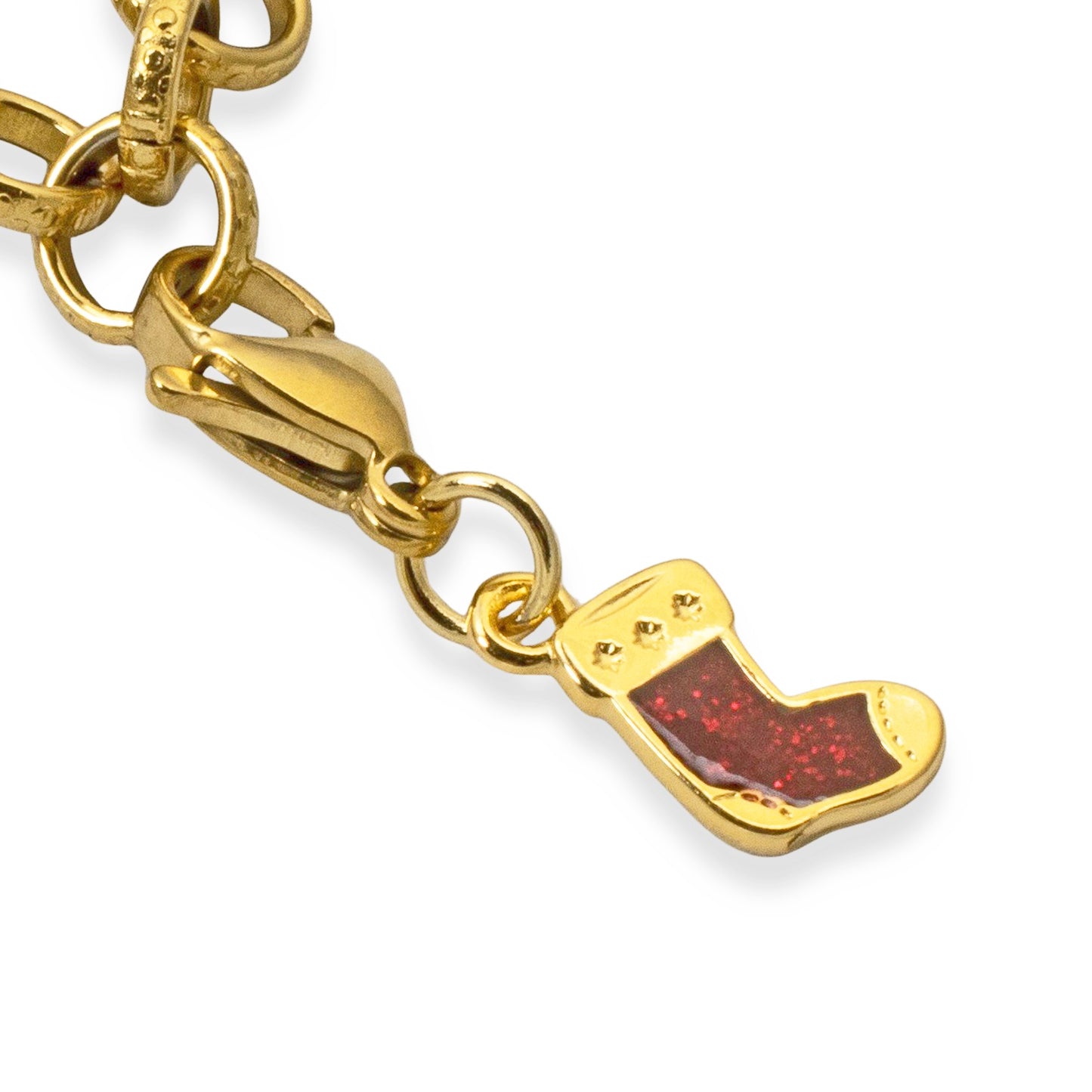 Gold Christmas Stocking Clip-On Charm, Holiday Bracelet Charm, Festive Jewelry