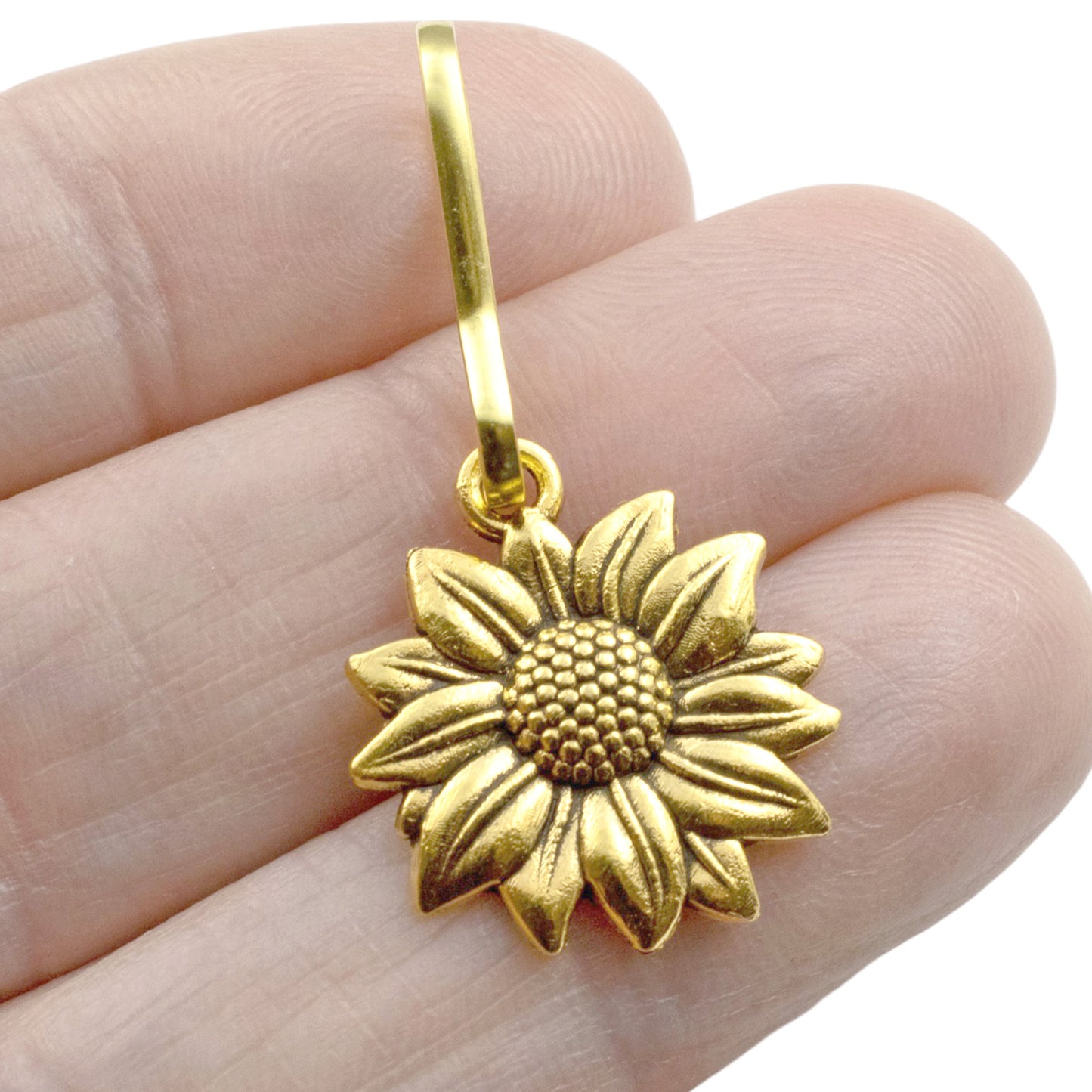 Gold Sunflower Zipper Charm: Decorative Bag Accessory Nature Floral Design