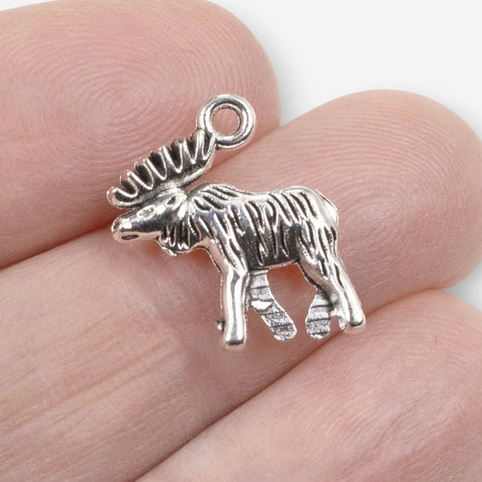 Moose Elk Charms 10-Pack Silver Metal Pendants Wildlife Outdoor Nature Supplies