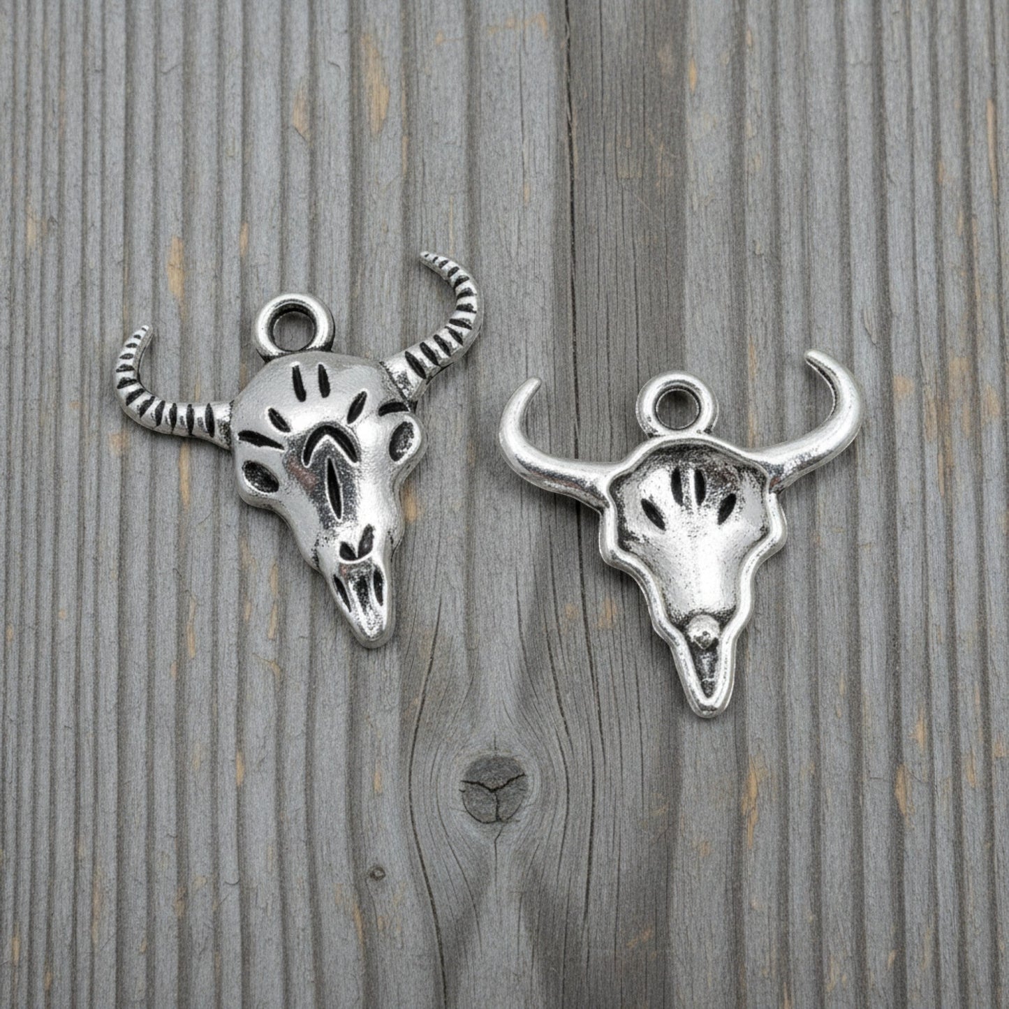 Silver Cow Skull Charms: Western Longhorn Bull Skeleton Jewelry 15-Pack