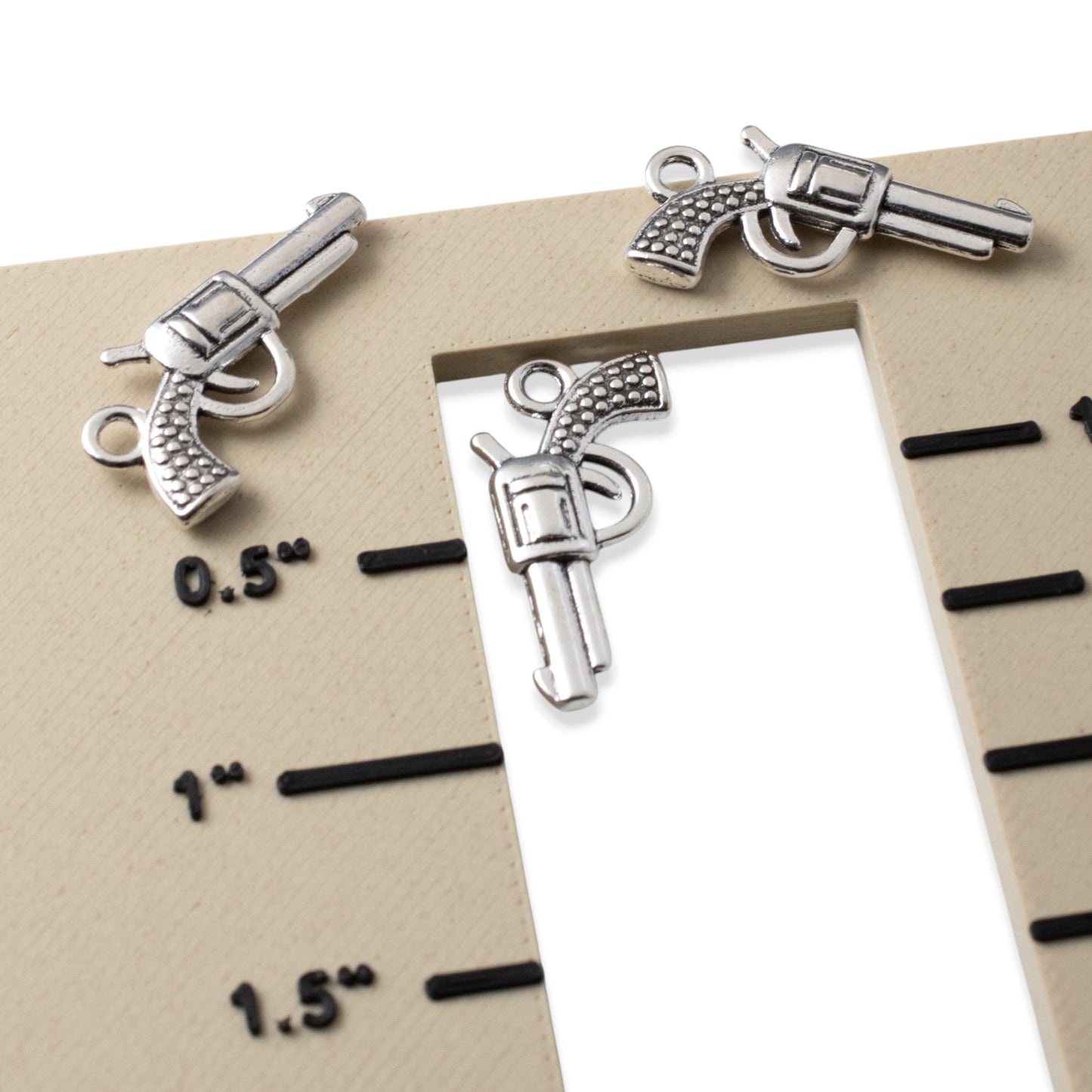 Silver Gun Charm: Revolver Pistol Western Cowgirl Edgy Boho Jewelry Making 20-Pack