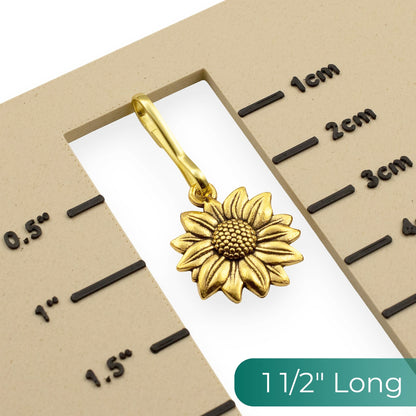 Gold Sunflower Zipper Charm: Decorative Bag Accessory Nature Floral Design