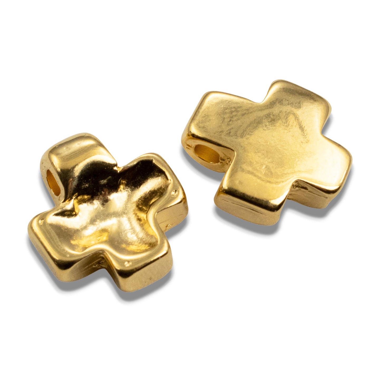 Gold Cross Pendants: 24K Plated 15mm Textured Religious Charm Christian Jewelry 2Pcs