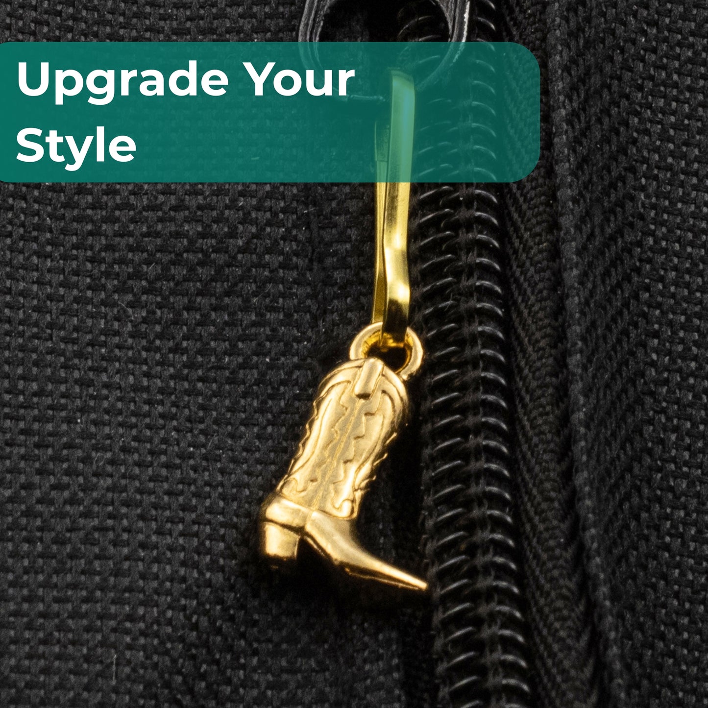 Cowgirl Boot Zipper Charm: Gold Plated Western Southwestern Bag Keychain Clip