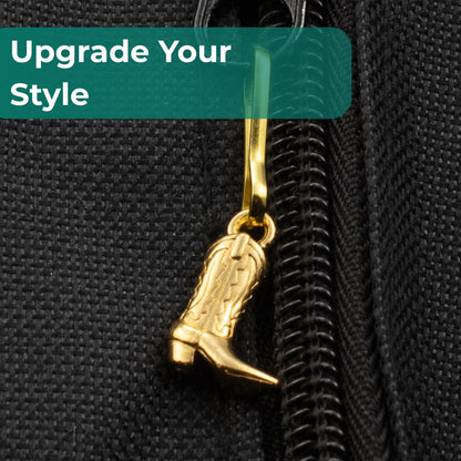 Cowgirl Boot Zipper Charm: Gold Plated Western Southwestern Bag Keychain Clip