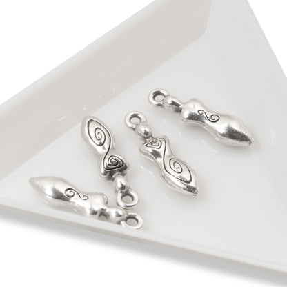 4 Silver Spiral Goddess Charms, Elegant Mother Earth Fertility Pendant