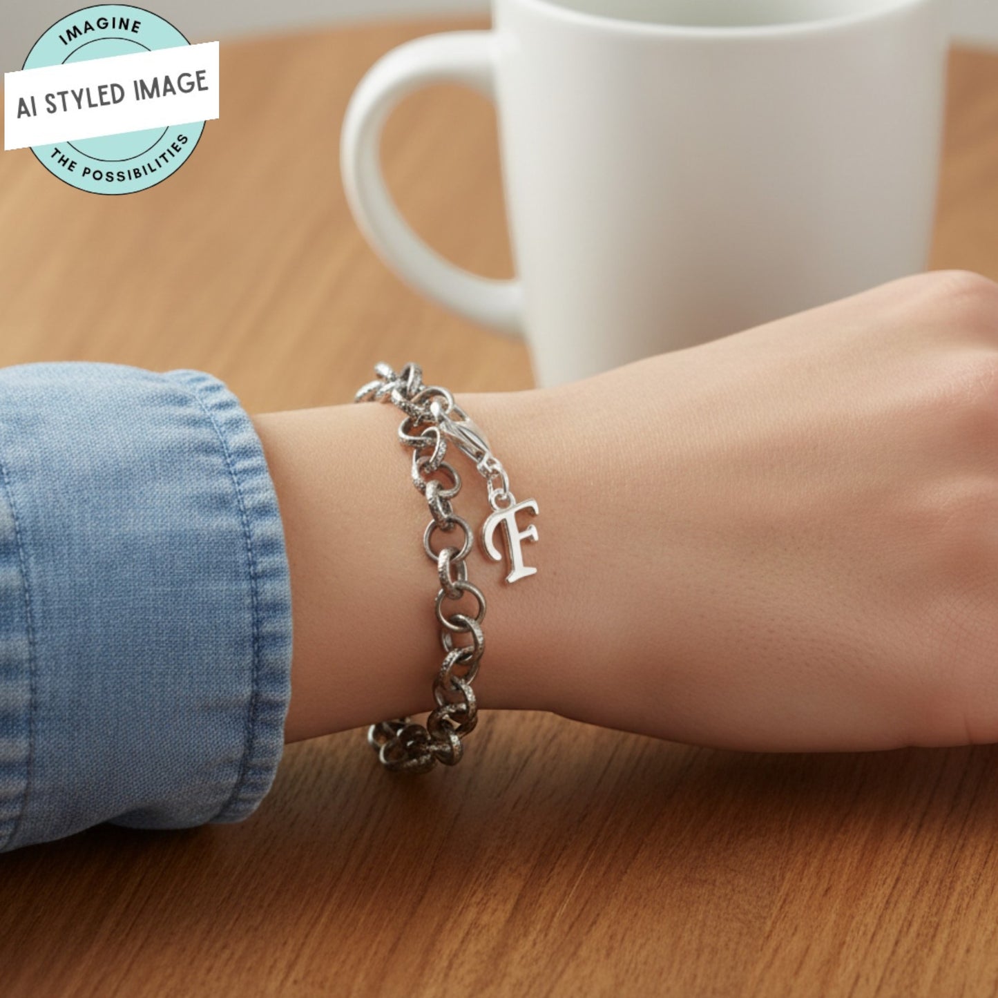 Silver Cursive Letter F Clip On Charm: Script Initial Dangle Lobster Clasp Personalized Journal Bracelet