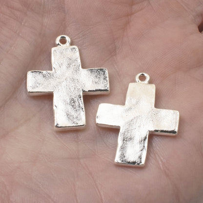 Hammered Cross Charms Sterling Silver 2-Pack, Premium Artisan Textured USA Made