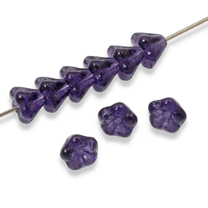 100pcs Deep Violet Czech Glass Mini Bell Flower Beads, 4x6mm Purple DIY Jewelry