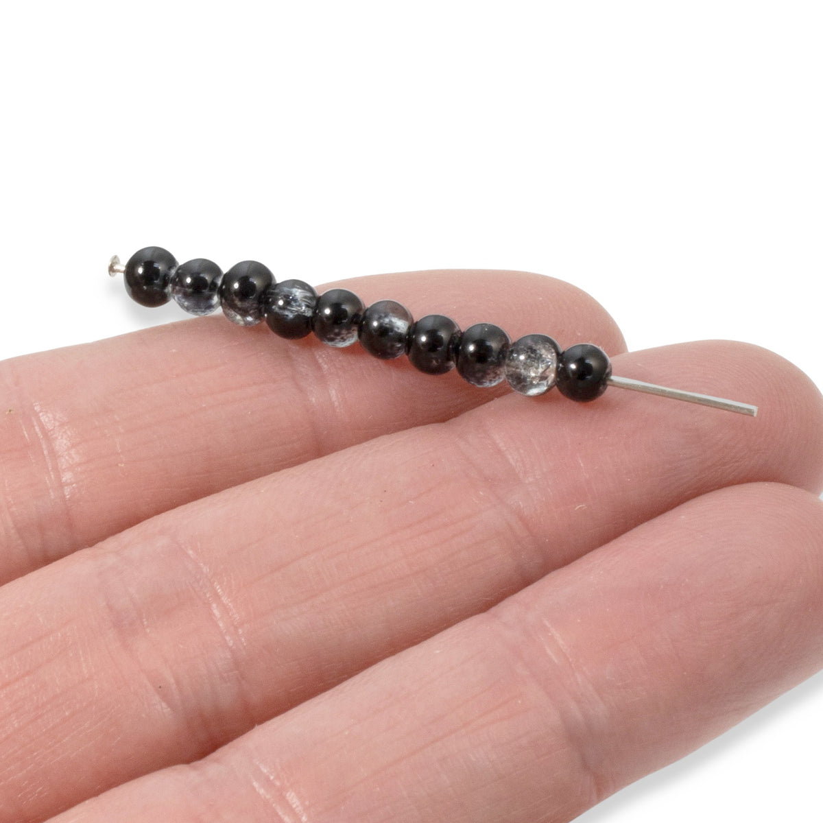 4mm Black & Clear Round Glass Crackle Beads, Two-Tone Double Color 200/Pkg