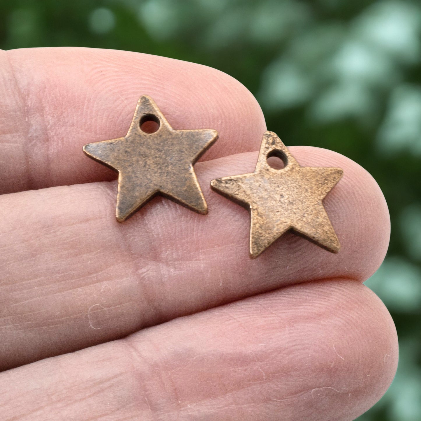 Celestial Copper Star Charms, 2Pc Antique Metal Stamping Flat Tags, DIY Jewelry