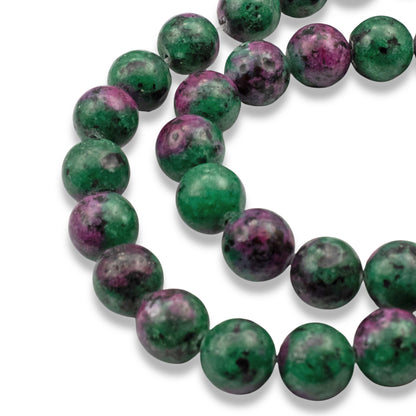 10mm Ruby Zoisite Beads, Round Green Pink Gemstone, Full Strand for DIY Jewelry