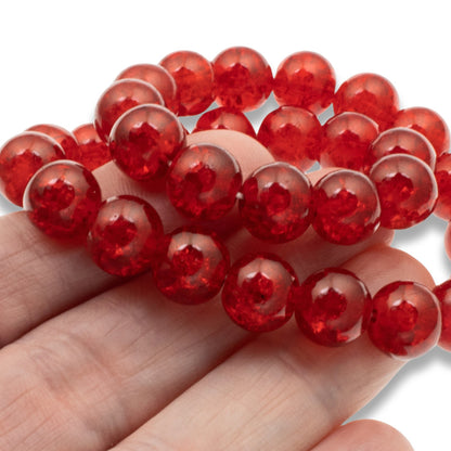 Red Glass Crackle Beads: 10mm Round Christmas Holiday Jewelry Making 30-Pack