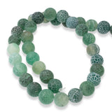 Frosted Dragon Vein Agate Beads - 10mm Green Matte - Natural Stone Bead Strand