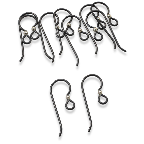 10 Black Niobium Ear Wires + 2mm Sterling Silver Bead Accent - Hypoallergenic