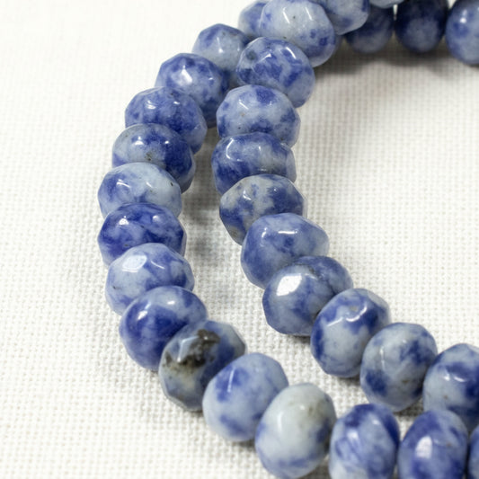 Denim Lapis Beads, Faceted Rondelle 5mm x 8mm, Natural Blue Gray Gemstone Strand, 74 Beads