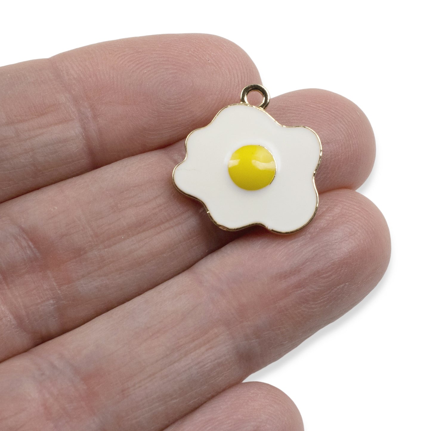 Enamel Fried Egg Charms 6-Pack, Metal Pendants, DIY Foodie Jewelry Making