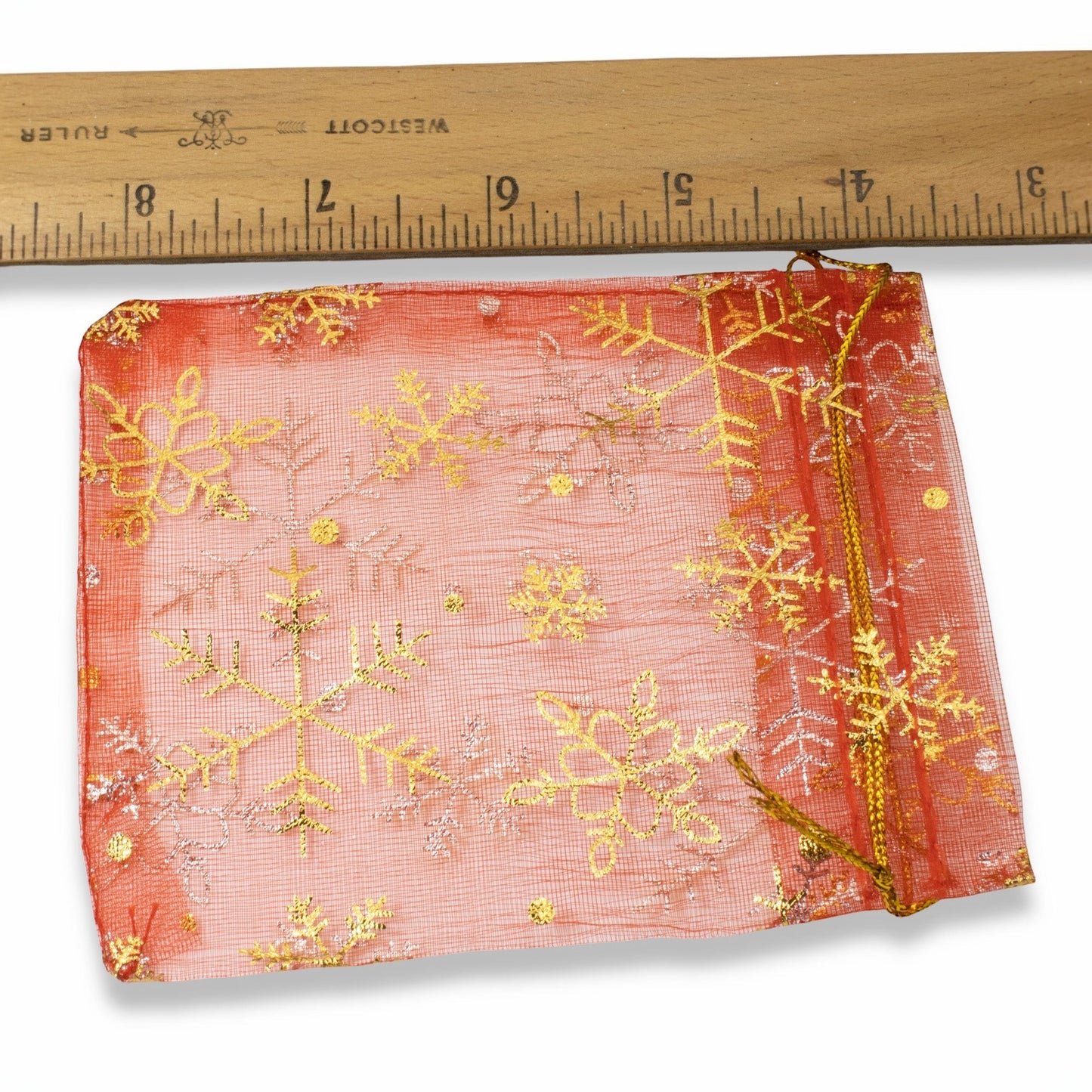 Red Snowflake Organza Gift Bags: Sheer Christmas Drawstring Pouches Gold Snowflake Holiday Packaging 10 Pack USA